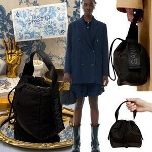 🆕 GANNI 🧿 NWT Recycled Tech Mini Bucket Bag Pouch, Black